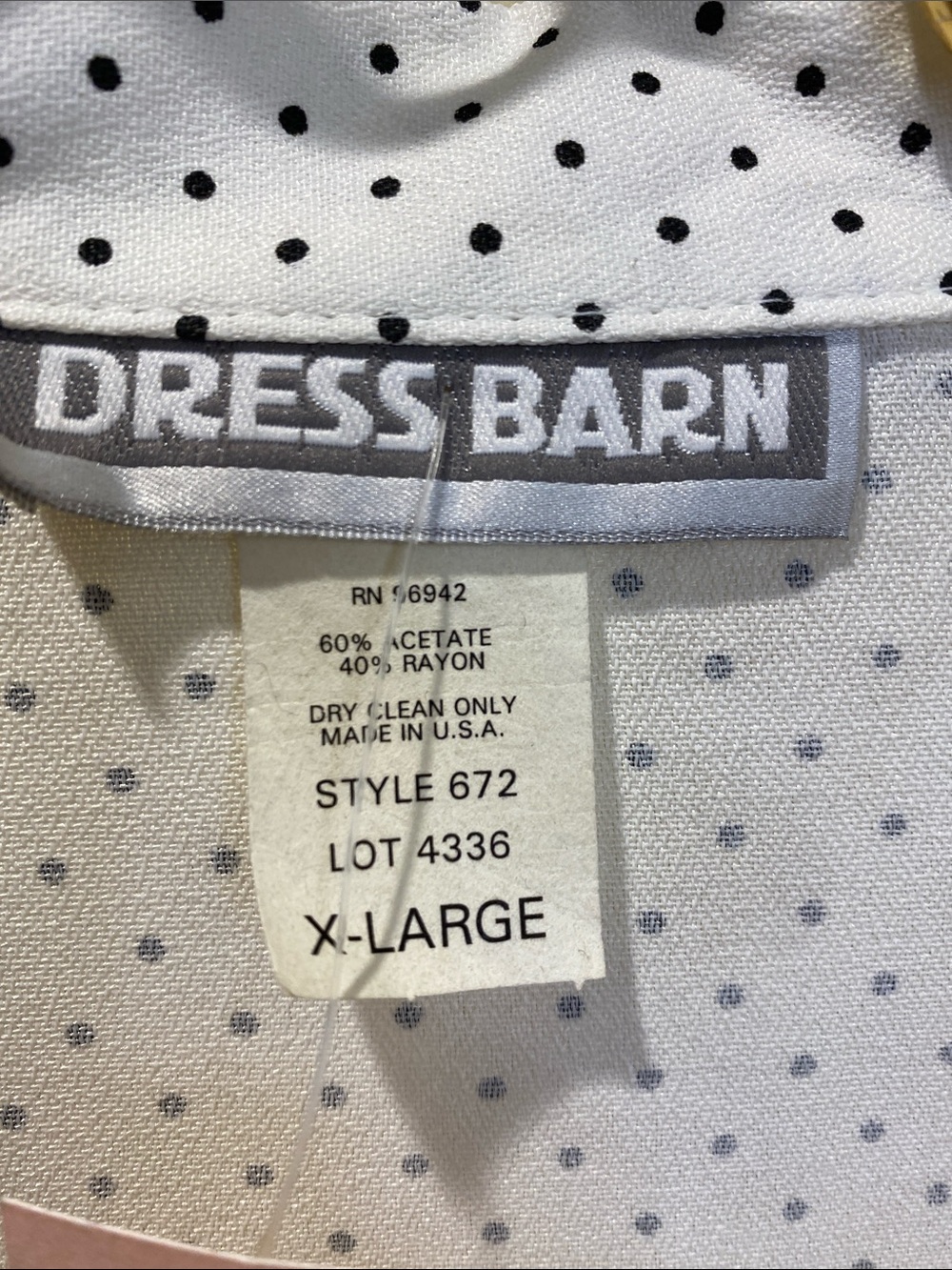 Dress Barn Vintage White Blouse with Black Polka Dots Neck Collar Size Xl NWT - Picture 2 of 9
